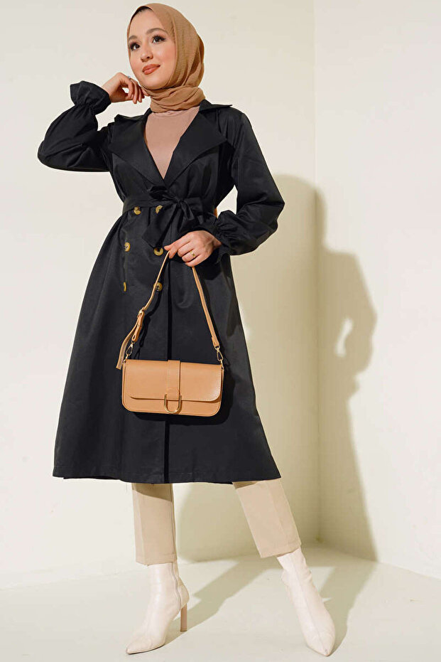 Women's Elastic Wrist Belted Trench Coat