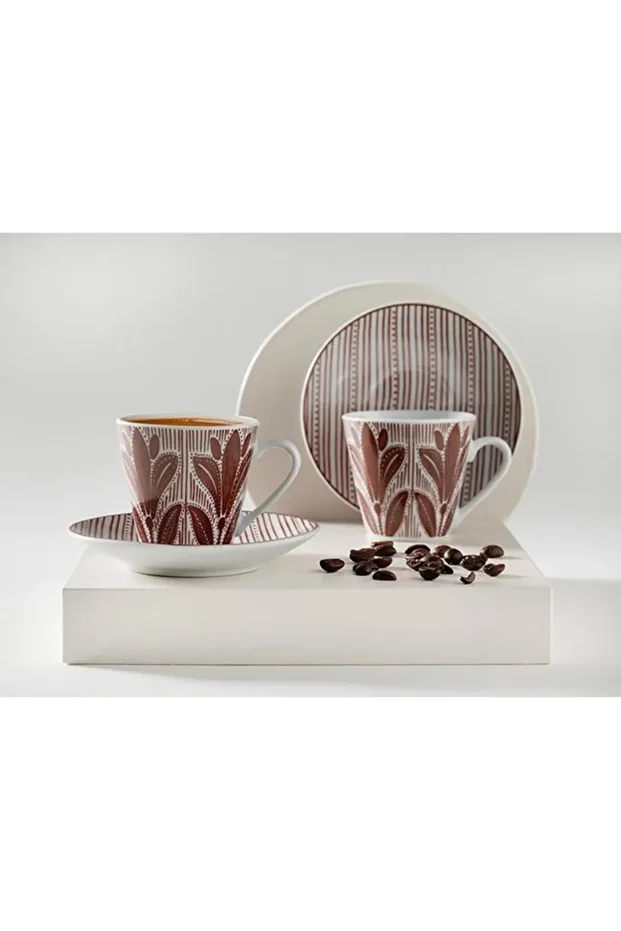 STD Tulipe 4 Parça 2 Kişilik Kahve Fincan Takımı 80 Ml Bordo Klasik - 1