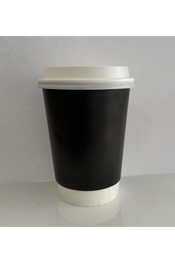Siyah karton kağıt bardak 14oz 350ml çift katlı 50 adet - 1