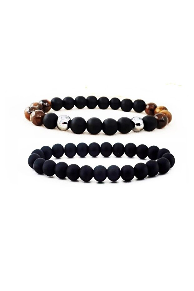Tiger Eye - Hematite - Onyx Men's Double Natural Stone Bracelet