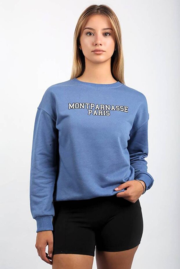 Blue Crew Neck Printed Sweatshirt SH112