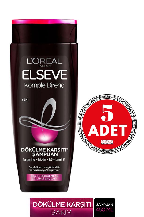 L'Oréal Paris Elseve Arginine Direnç Dökülme Karşıtı Şampuan 450 ml 5 Adet - 1
