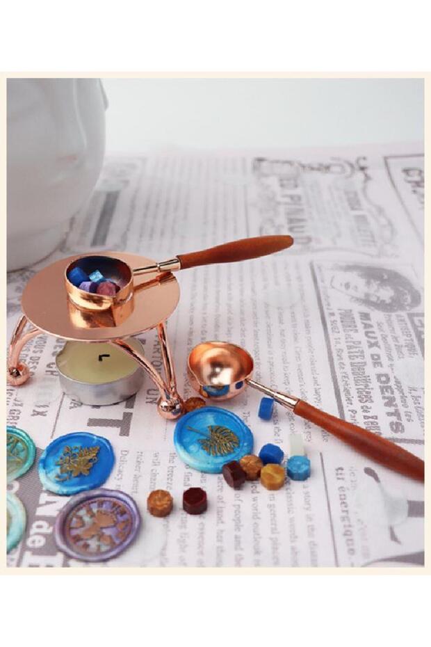 Armut Ağacı Ahşap Saplı Mum Mühürü Eritme Kaşığı Rose Gold - 6