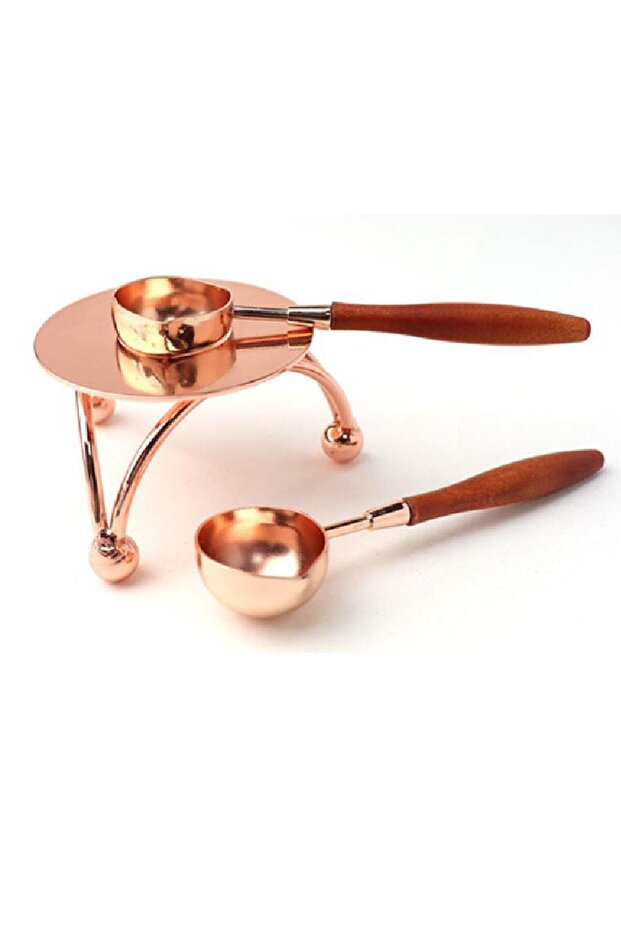 Armut Ağacı Ahşap Saplı Mum Mühürü Eritme Kaşığı Rose Gold - 3