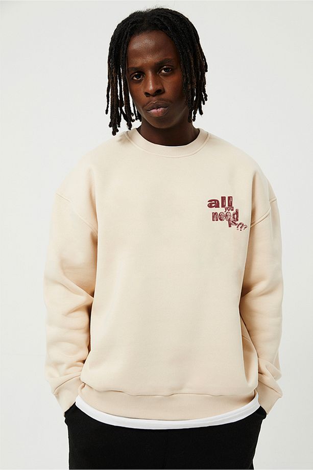 Eazy All You Need Oversize Camel Unisex Bisiklet Yaka Kalın Sweatshirt - 3