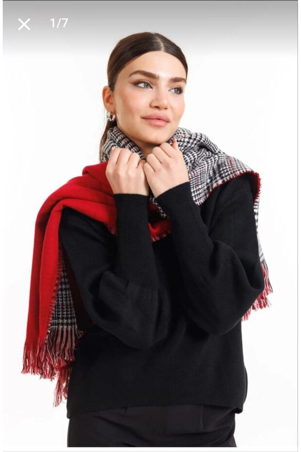 Double Sided Plaid Wool Shoulder Shawl - 70x190cm - Winter Shawl