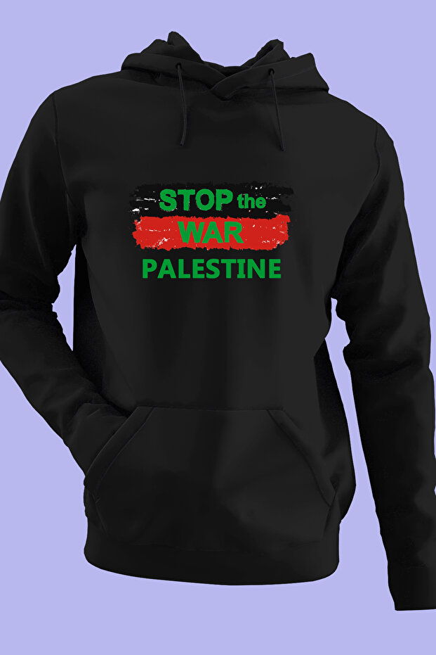 سويت شيرت بقلنسوة كبير الحجم للجنسين تصميم فلسطين رقمي مطبوع بخيطين من الصوف من الداخل