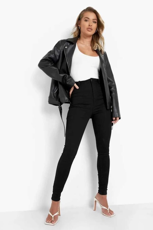 Hessla Women's Black Non-Fading High Waist Lycra Loose Skinny Jeans Trousers
