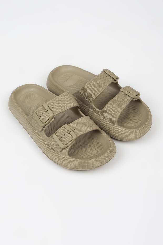 Lily Beige Double Band Eva Platfrom Daily Summer Beach Slippers