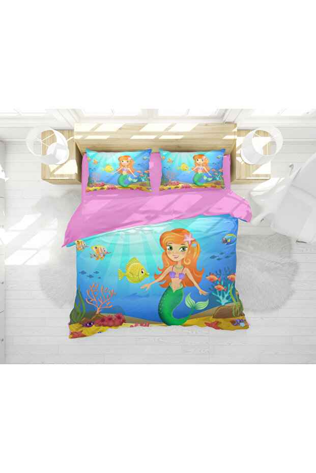 Mermaid Themed 3D Digital Printed Double Duvet Cover Set