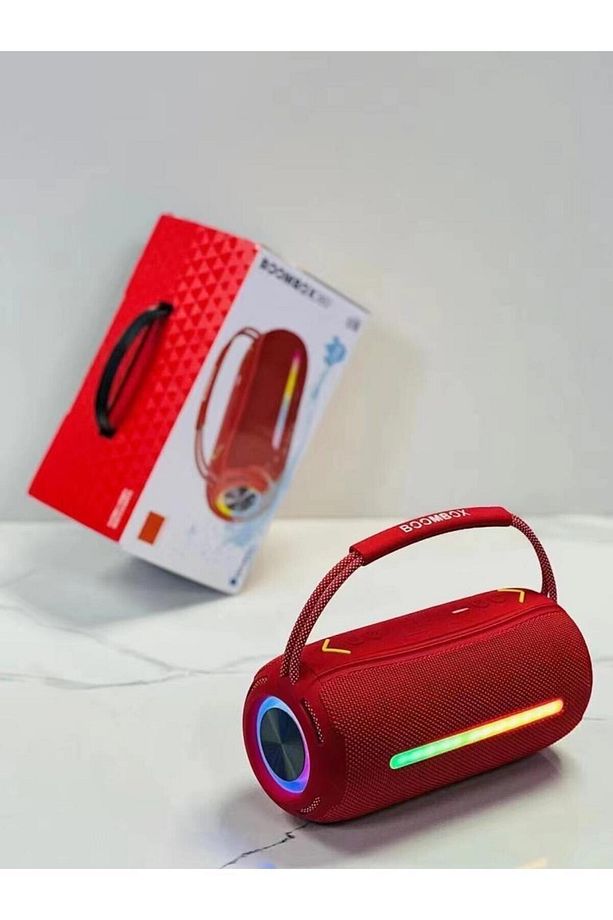 Booms Box 360 Taşınabilir Rgb Ledli Bluetooth Hoparlör Usb-Tf Kırmızı - 3