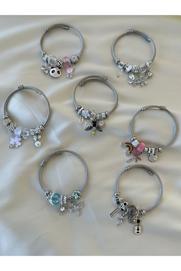 Çelik Model Bileklik Arı Charmlı - 5