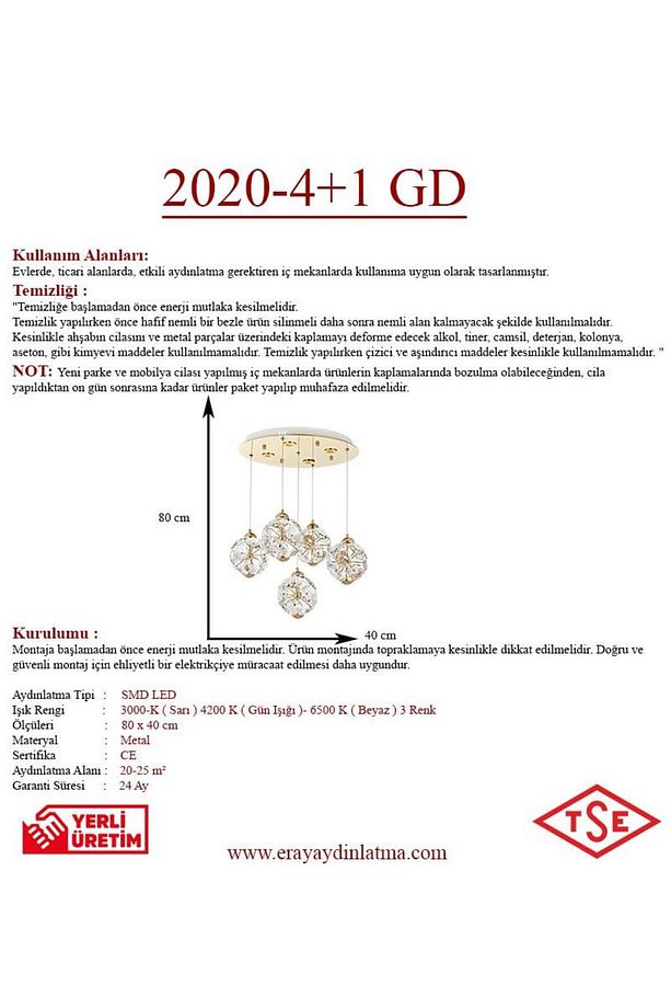 2020-4+1 5li Sarkıt Led Avize - 3
