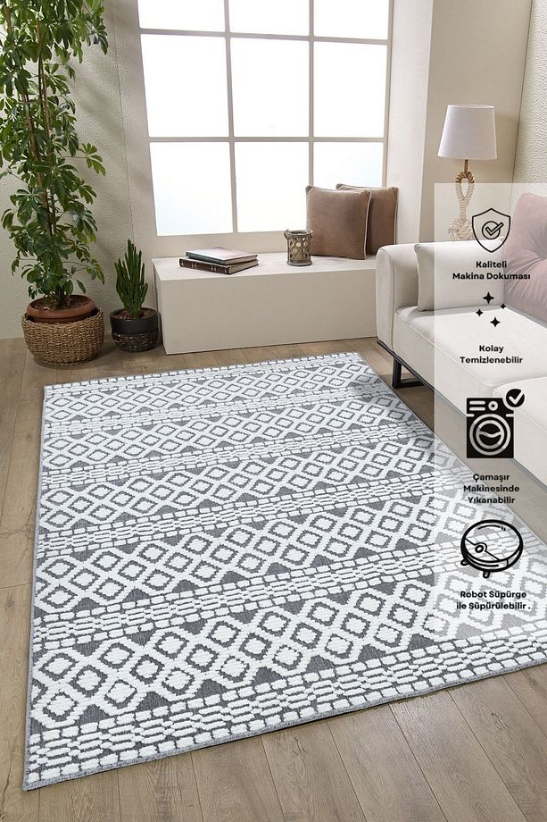 Chenille Gri Yumuşak Yıkanabilir Çocuk Odası Oturma Odası Salon Mutfak Halısı N2 - 1