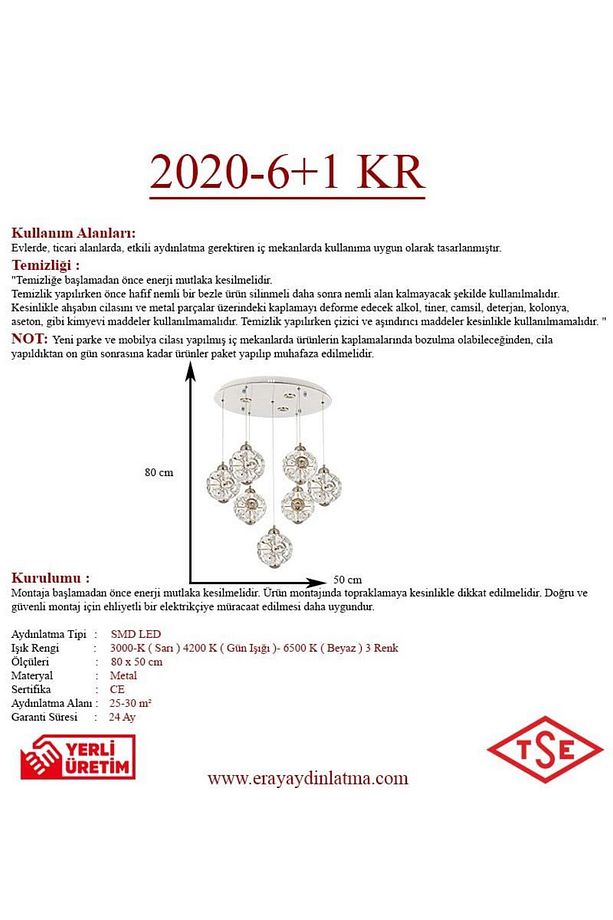 2020-6+1 7li Krom Sarkıt Led Avize - 3