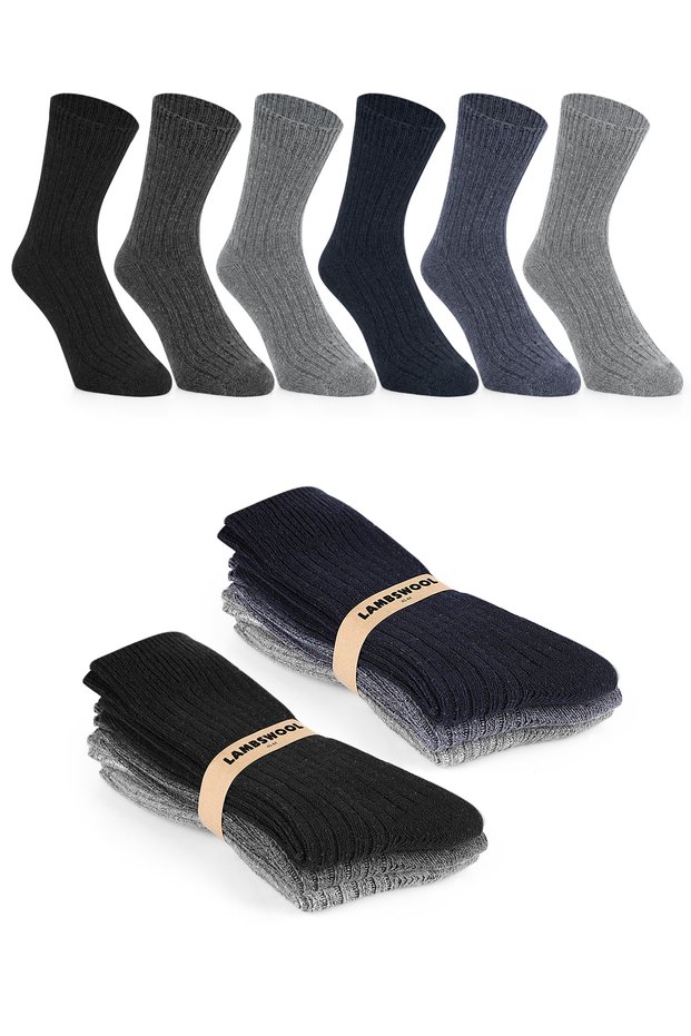 6 Pack Winter Men's Lambswool Wool Thermal Warm Socks