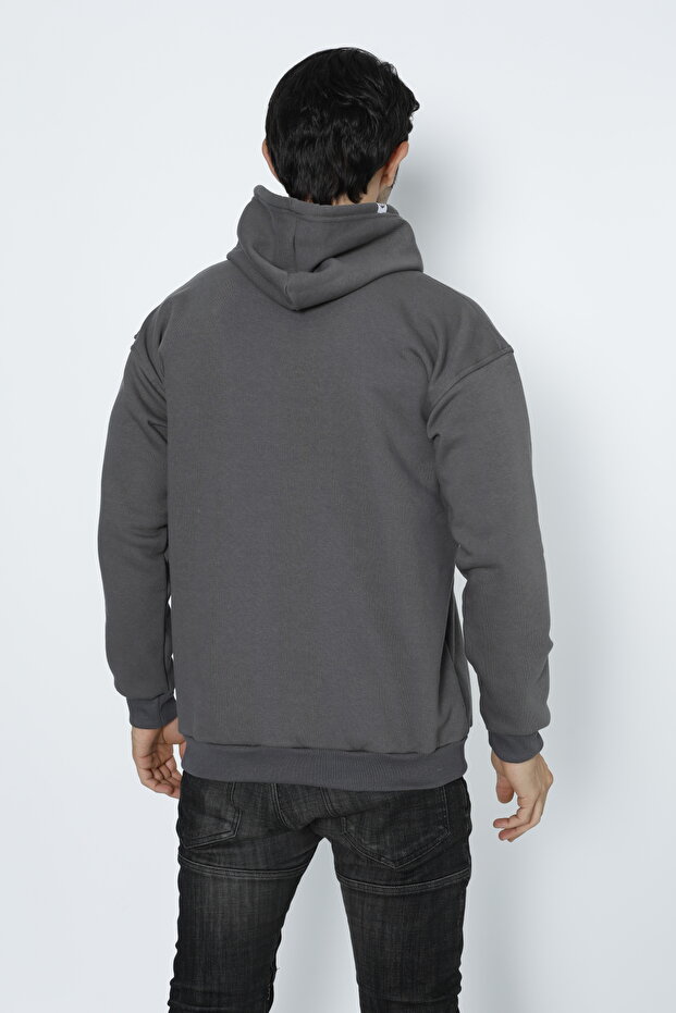 Baskısız Basic Oversize Kapüşonlu Sweatshirt - 6