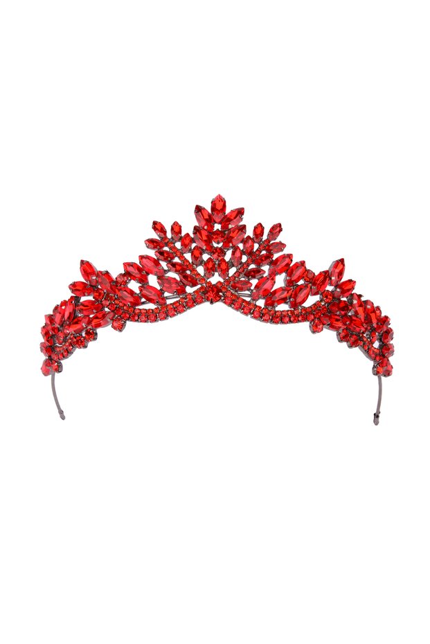 Women's Henna Wedding Crown, Crystal Stone Bridal Crown, Princess Crown, Bachelorette Party Crown Red