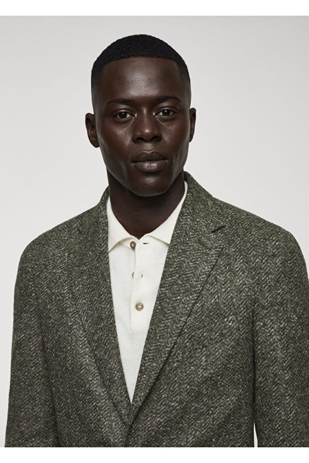 Herringbone Pattern Pure Wool Blazer - 6