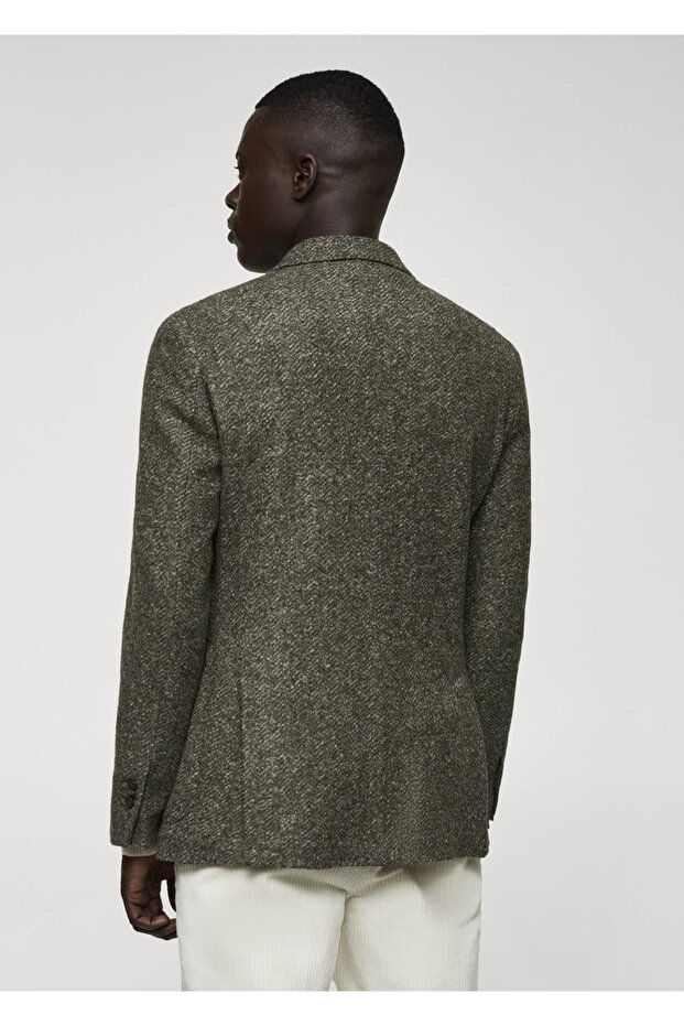 Herringbone Pattern Pure Wool Blazer - 4