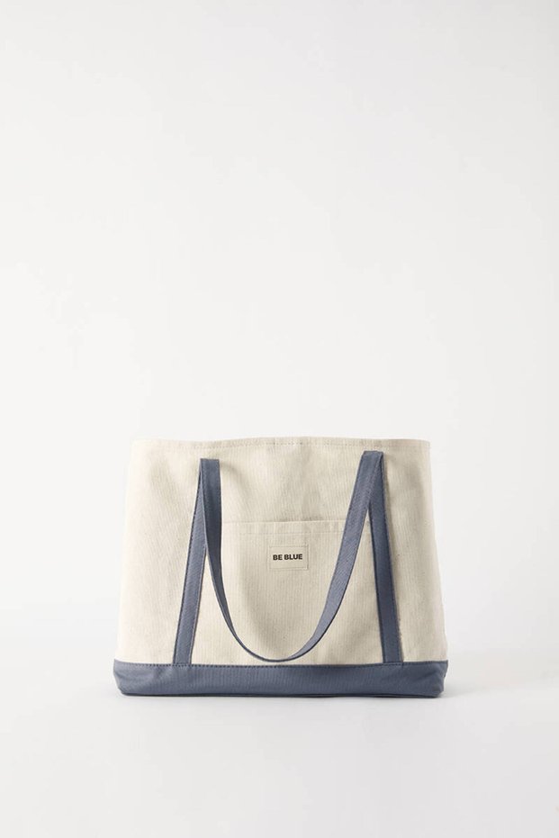Natural Canvas Bag with Indigo Detail