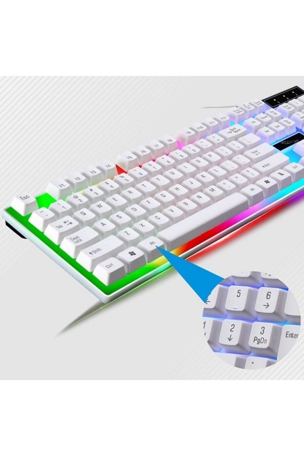 Ally G21b Usb Led Işıklı Oyuncu Klavye Ve Mouse Set Beyaz - 2
