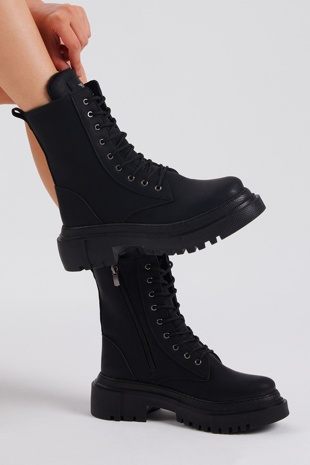 Women's Black Suede Comfortable Fit Laced Long Boots