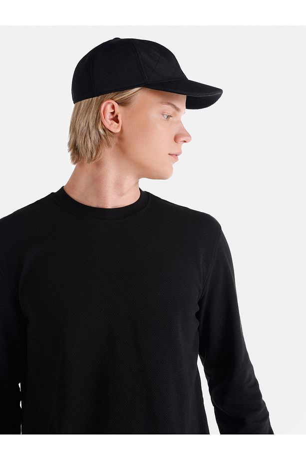 Regular Fit Bisiklet Yaka Siyah Erkek Uzun Kol Tişört - 4
