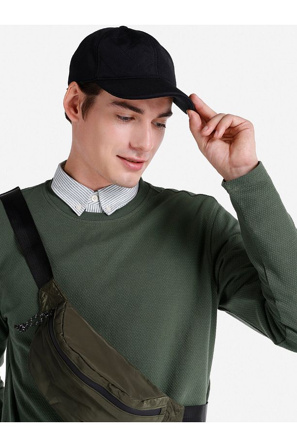 Regular Fit Bisiklet Yaka Baskılı Yeşil Erkek Uzun Kol Tişört - 4