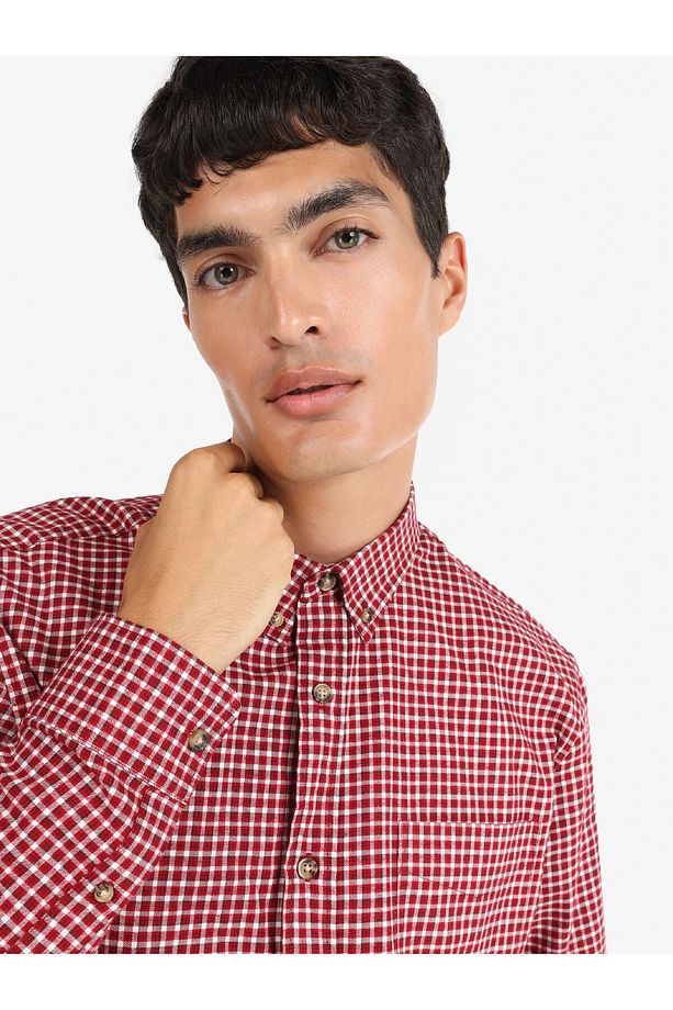 Regular Fit Kareli Bordo Erkek Uzun Kol Gömlek - 4