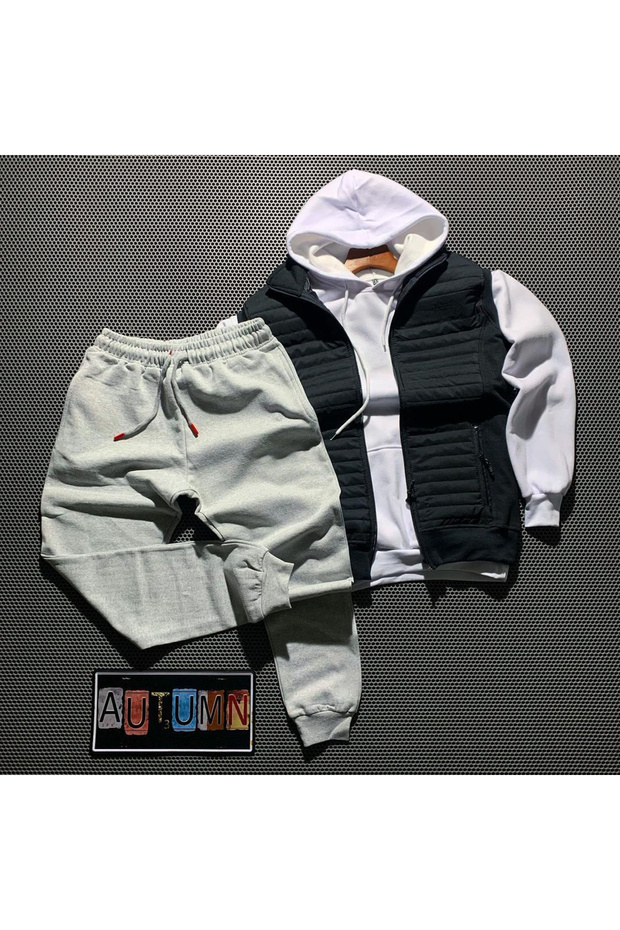 3-Piece Combination Vest Tracksuit Kangaroo Sweatshirt Winter