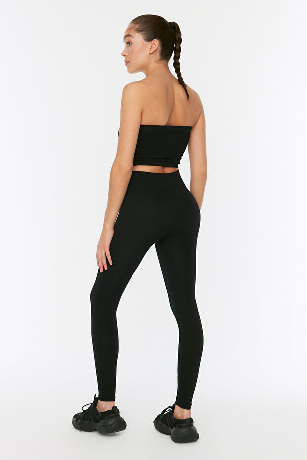 Siyah Seamless/Dikişsiz Tam Boy Örme Spor Tayt TWOAW20TA0071 - 5