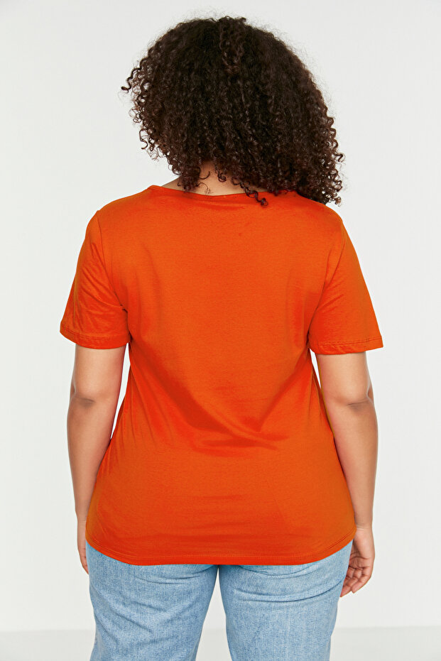 Boyfriend Fit piros galléros pamut nagy méretű póló - TBBSS22TS1027 - 5