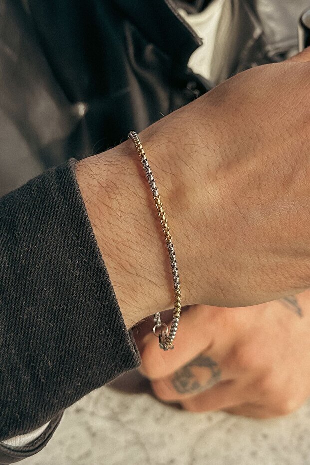 Minimal Thin Chain Model Gold Silver Color Steel Bracelet 21 cm