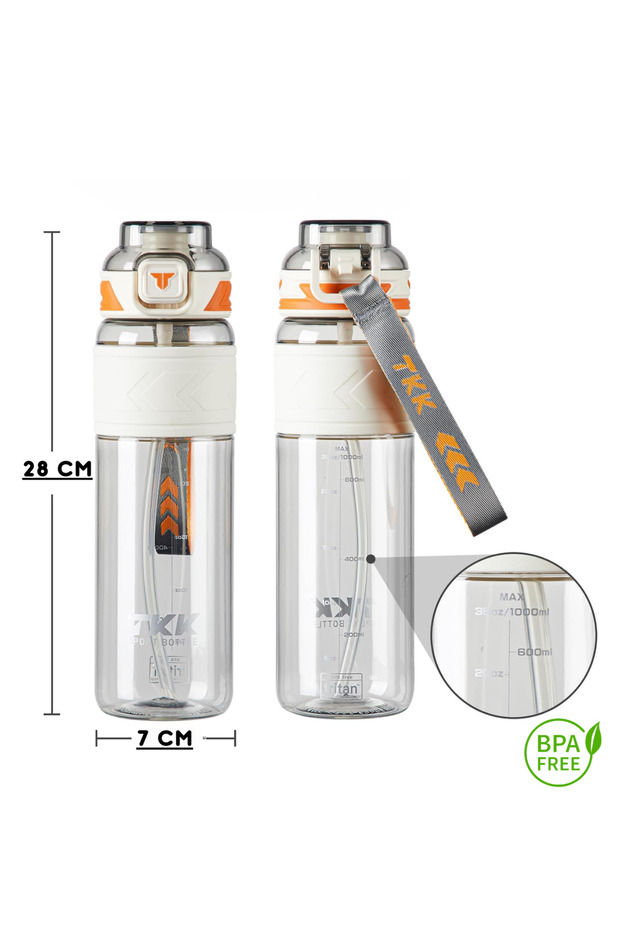 1000 ml Tritan Sports Water Bottle with Measuring Scale Suitable for Use with Straw and Without Straw - 4