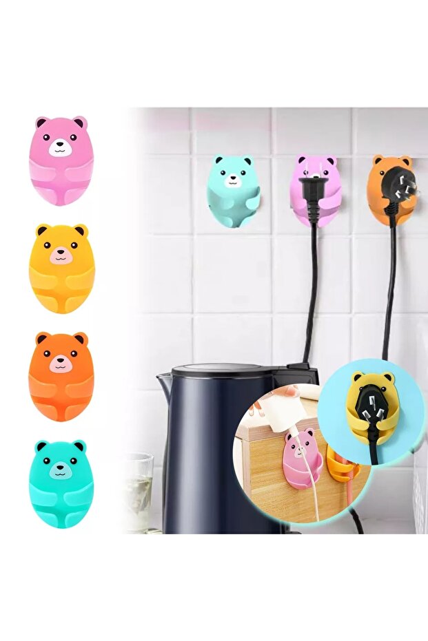 شماعة توصيل منقوشة مكونة من 4 قطع حامل كابل بنمط دب ذاتي اللصق - 1