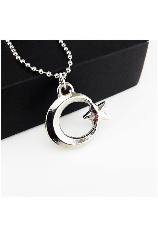 Silver Color Moon Star Men's Necklace