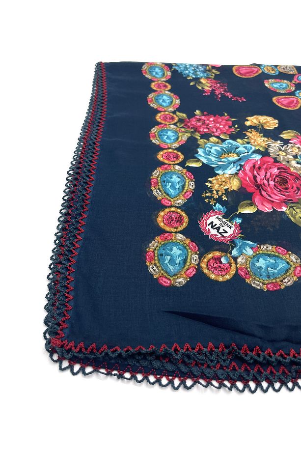 Kenarları Oyalı 7'li Set Pamuklu Yazma 100x100cm Eşarp Toptan Dağıtmalık - 3