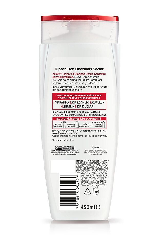 L'Oréal Paris Elseve Komple Onarıcı 5 Yapılandırıcı Bakım Şampuanı 2'si 1 Arada 450 ml 4 Adet - 7