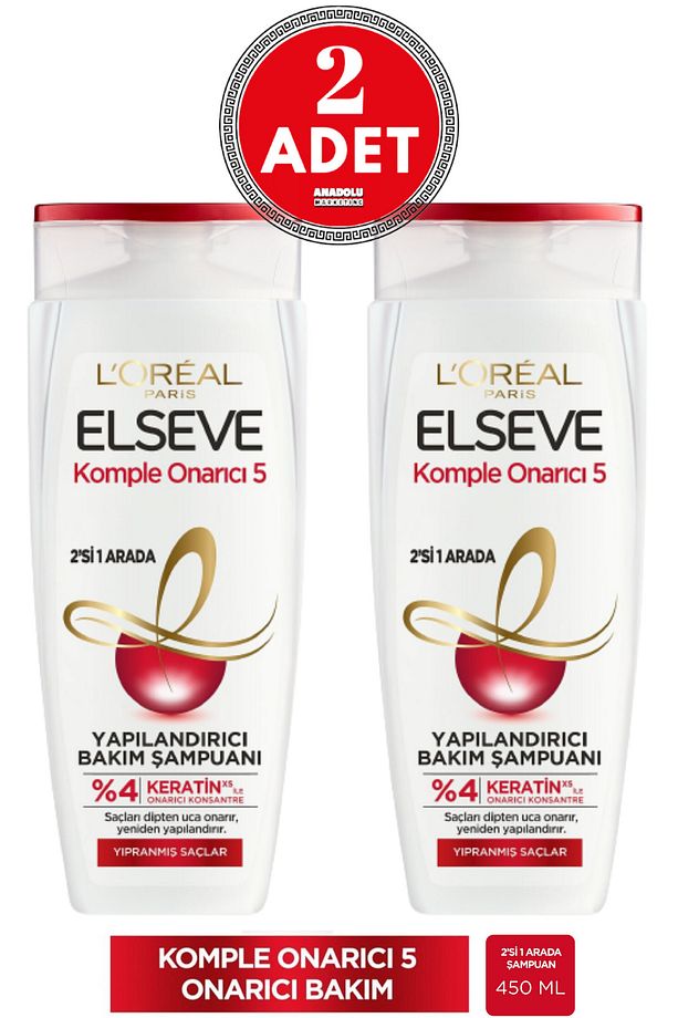 L'Oréal Paris Elseve Komple Onarıcı 5 Yapılandırıcı Bakım Şampuanı 2'si 1 Arada 450 ml 2 Adet - 1