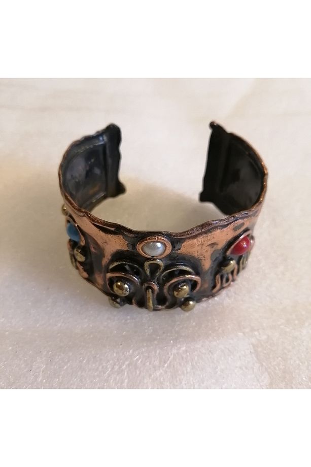 Unisex otantik el yapımı kelebekli dalgalı şekilli süslü renkli yapay taşlı bakır bilezik Hint Malı - 5