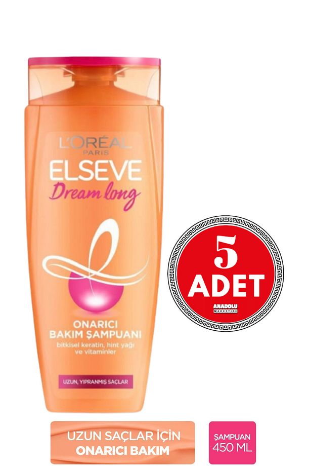 L'Oreal Paris Elseve Dream Long Onarıcı Bakım Şampuanı 450 ml 5 Adet - 1