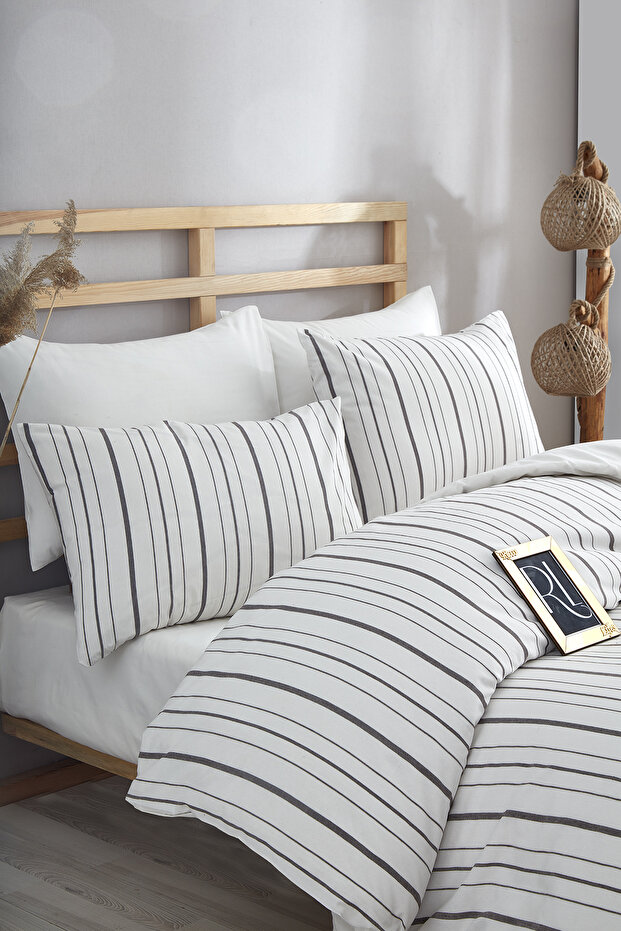 Anthracite Striped Single Duvet Cover Set (WITHOUT SHEET)