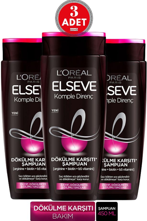 L'Oréal Paris Elseve Arginine Direnç Dökülme Karşıtı Şampuan 450 ml 3 Adet - 1