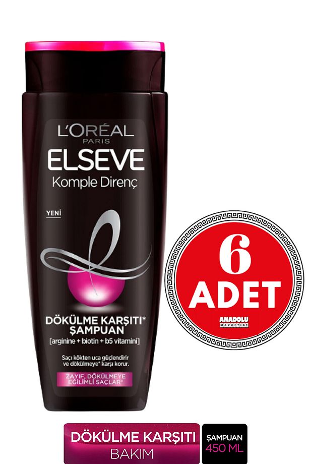 L'Oréal Paris Elseve Arginine Direnç Dökülme Karşıtı Şampuan 450 ml 6 Adet - 1