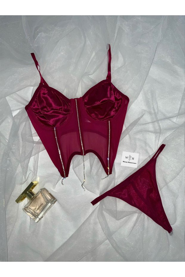 Σετ στρινγκ Plum Shiny Bustier