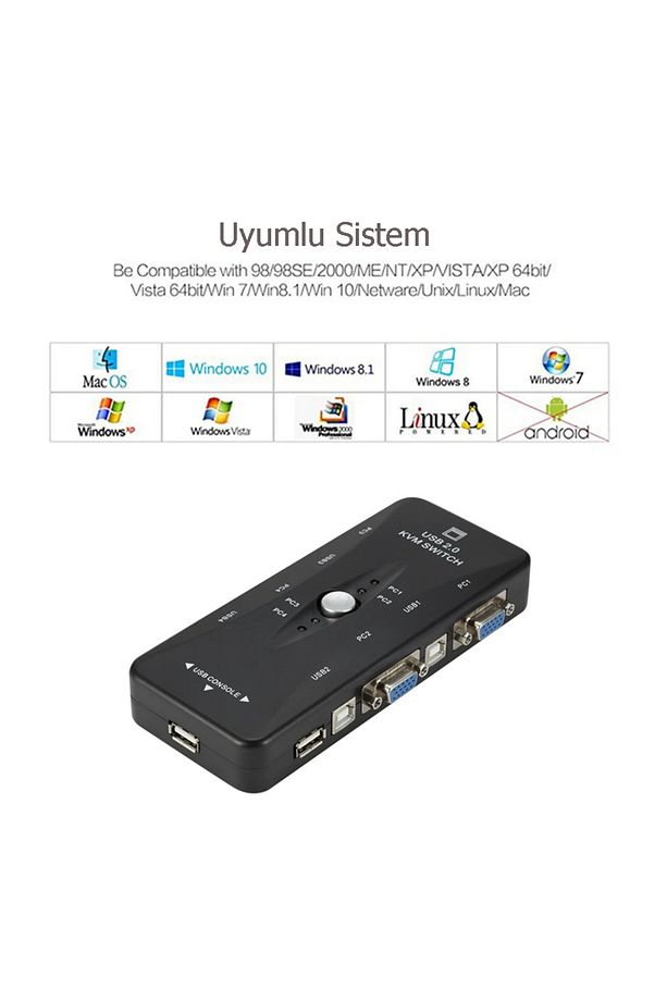 4 Port Usb Kvm Switch Çoklayıcı 4pc Tek Monitör Kasa Çoğaltıcı - 5