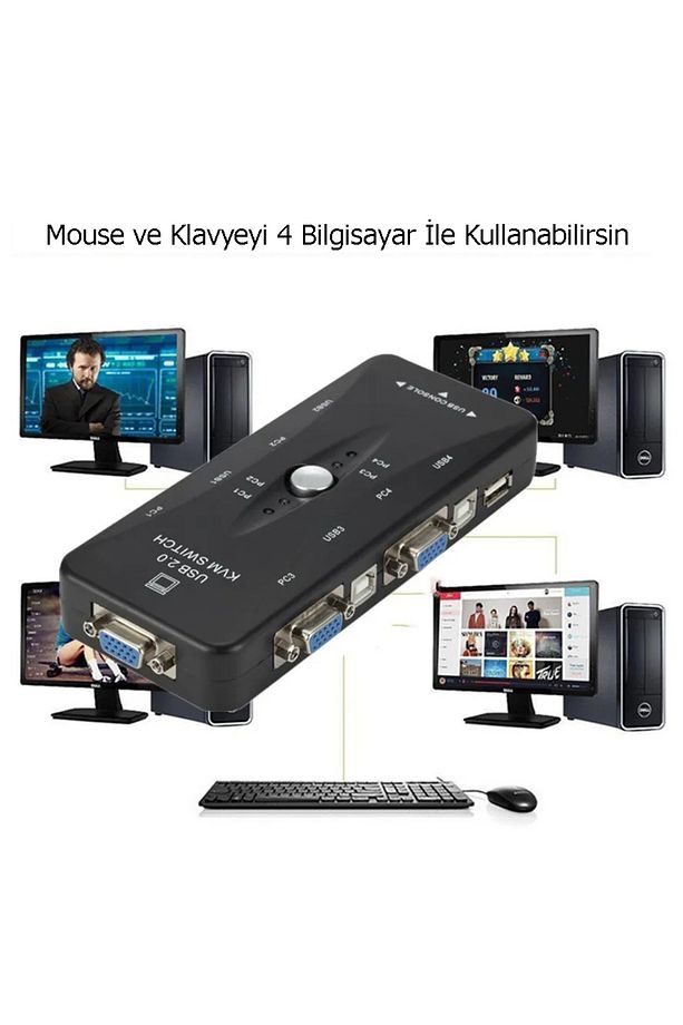 4 Port Usb Kvm Switch Çoklayıcı 4pc Tek Monitör Kasa Çoğaltıcı - 4