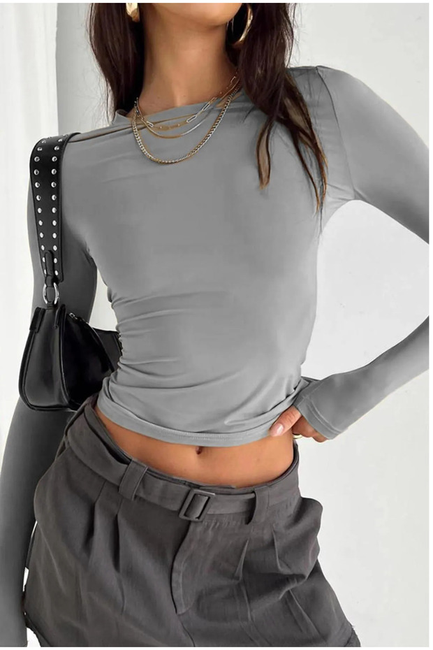 Crew Neck Basic Long Sleeve Body - 2