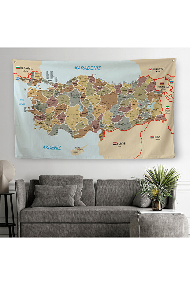 Wall Cover Detailed Current Türkiye Map Quality Canvas Wall Tapestry-4051